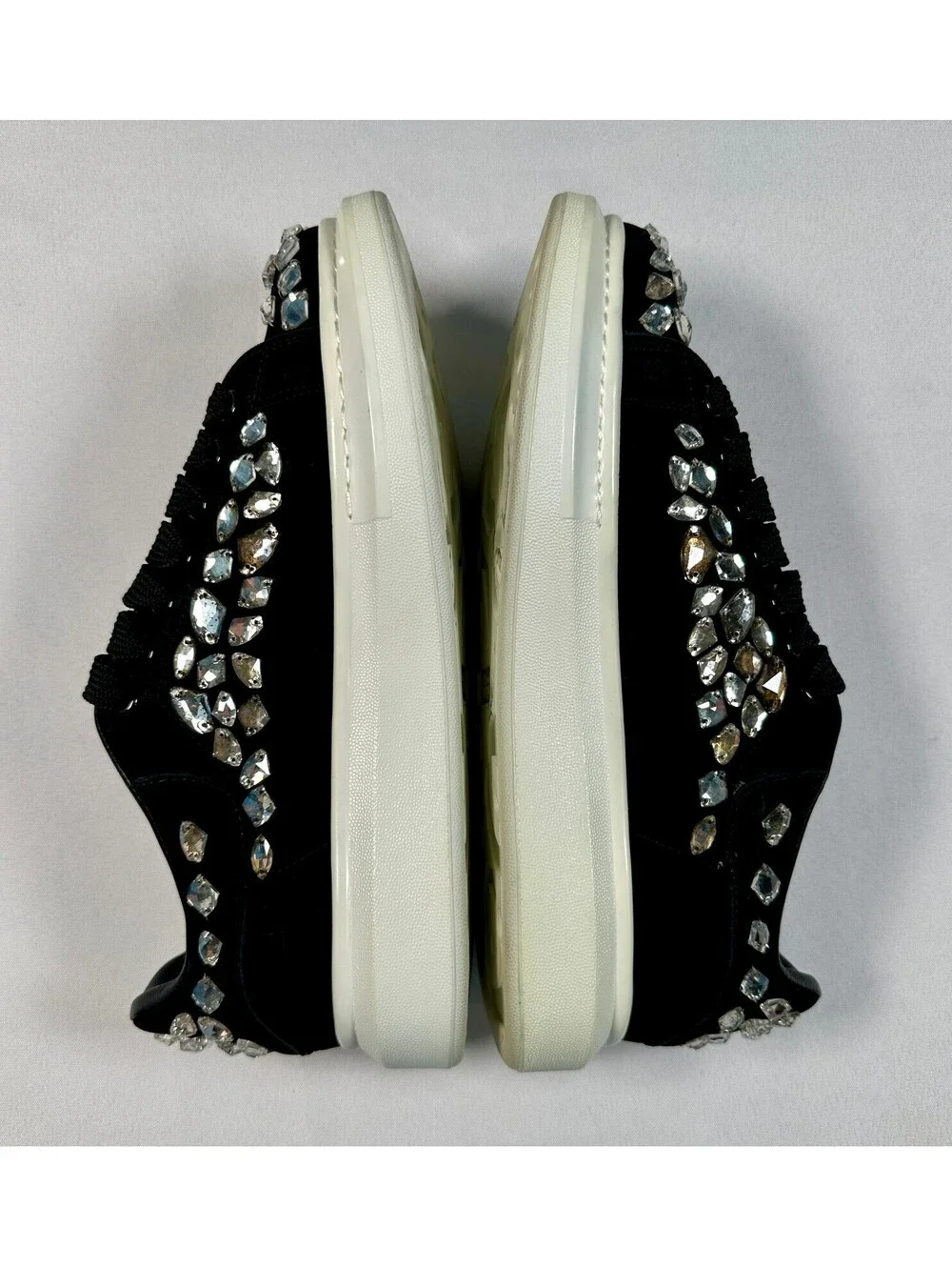Alexander McQueen Black Suede Crystal Embellished Oversized Sneakers Size 46